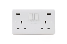 13A Double Gang DP Slimline Switched Socket with USB - White