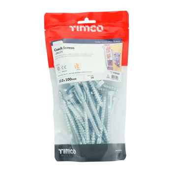 Timco Coach Screws Hex Head Silver  - 10.0 x 100mm (28pcs)