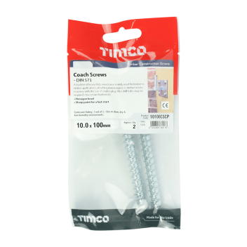 Timco Coach Screws Hex Head Silver  - 10.0 x 100mm ( 2pcs)