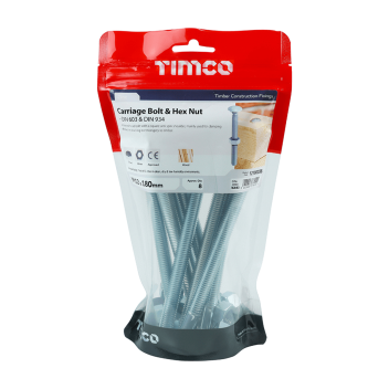 Timco Carriage Bolts & Hex Nut - M12 x 180mm (8pcs)