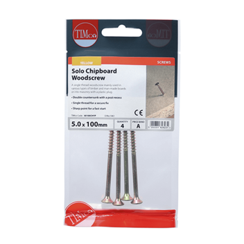 Timco Solo Countersunk Woodscrews - 5.0 x 100mm (4pcs)