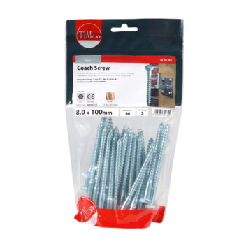 Timco Coach Screws Hex Head Silver  - 8.0 x 100mm (40pcs)