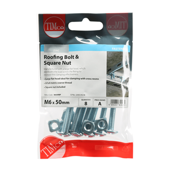 Timco Roofing Bolt & Square Nut - M6 x 50mm (8pcs)