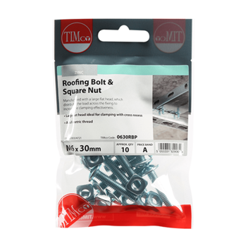 Timco Roofing Bolt & Square Nut - M6 x 30mm (10pcs)