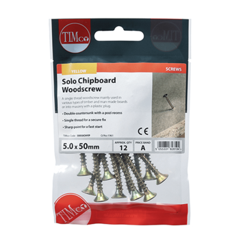 Timco Solo Countersunk Woodscrews - 5.0 x  50mm (12pcs)