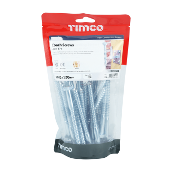 Timco Coach Screws Hex Head Silver  - 10.0 x 120mm (24pcs)