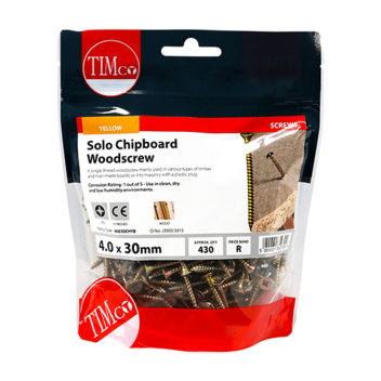 Timco Solo Countersunk Woodscrews - 4.0 x  30mm (430pcs)