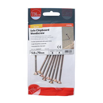 Timco Solo Countersunk Woodscrews - 5.0 x  70mm (8pcs)
