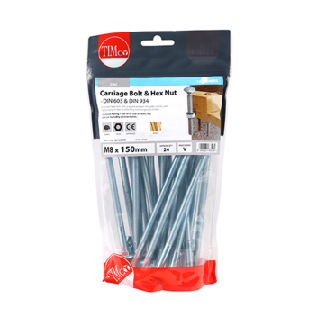 Timco Carriage Bolts & Hex Nut -  M8 x 150mm (24pcs)