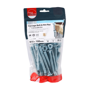 Timco Carriage Bolts & Hex Nut - M10 x 100mm (24pcs)