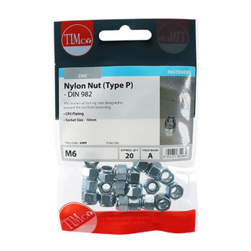 Timco P Nylon Nuts -  M6 (20pcs)