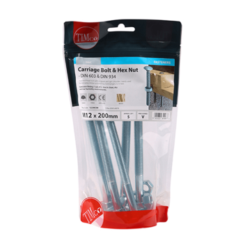 Timco Carriage Bolts & Hex Nut - M12 x 200mm (5pcs)