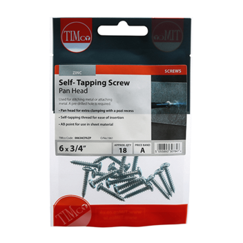 Timco Self-Tapping Pan Head Silver Screws - 6 x ¾\" (18pcs)