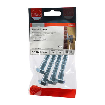 Timco Coach Screws Hex Head Silver  - 10.0 x 80mm ( 4pcs)