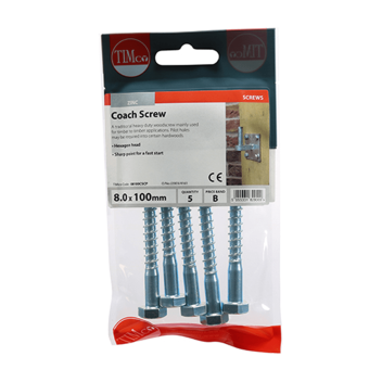 Timco Coach Screws Hex Head Silver  - 8.0 x 100mm ( 5pcs)