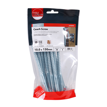 Timco Coach Screws Hex Head Silver  - 10.0 x 150mm (18pcs)