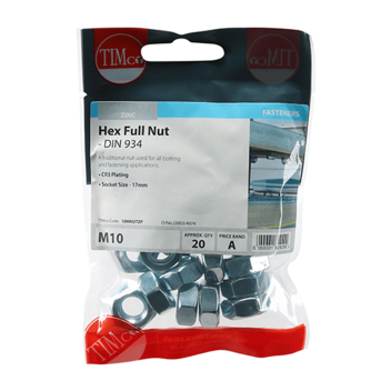 Timco Hex Nut Din 934 - M10 (20pcs)