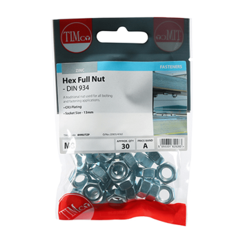 Timco Hex Nut Din 934 -  M8 (30pcs)