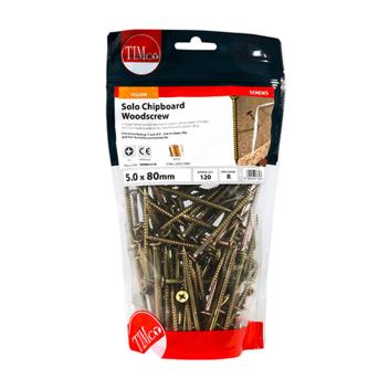 Timco Solo Countersunk Woodscrews - 5.0 x  80mm (120pcs)