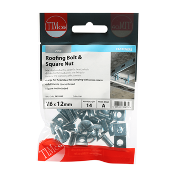 Timco Roofing Bolt & Square Nut - M6 x 12mm (14pcs)