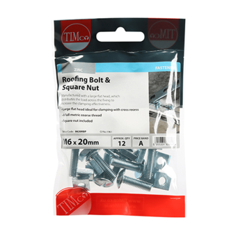 Timco Roofing Bolt & Square Nut - M6 x 20mm (12pcs)