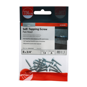 Timco Self-Tapping Pan Head Silver Screws - 8 x ¾\" (14pcs)