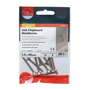 Timco Solo Countersunk Woodscrews - 5.0 x  40mm (10pcs)